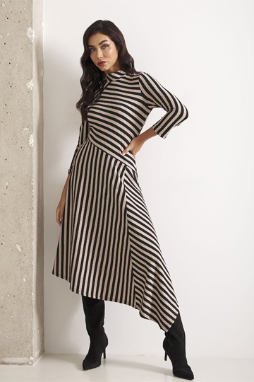 Vestido Manzanares de rayas asimétrico Lylu - crudo y negro - Imagen 1