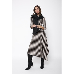 Vestido Manzanares de rayas asimétrico Lylu - crudo y negro - Imagen 2