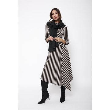 Vestido Manzanares de rayas asimétrico Lylu - crudo y negro - Imagen 2