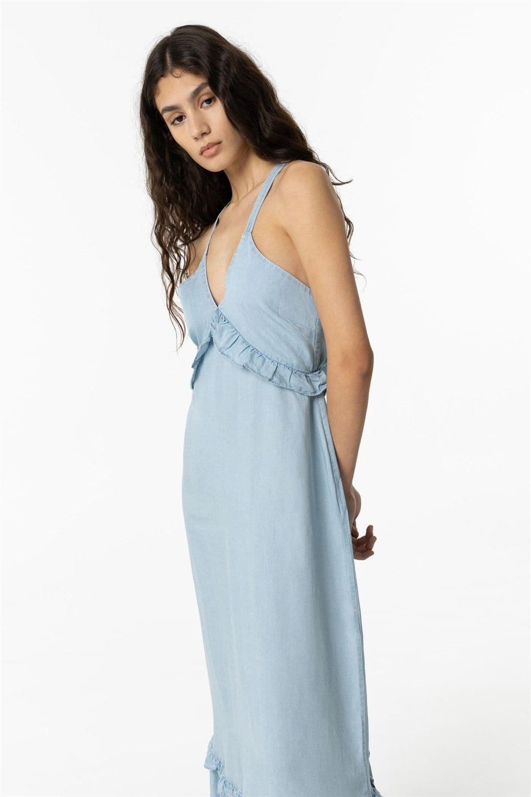 Vestido Midi Lyocell con Volantes, Aquamarine - Imagen 4