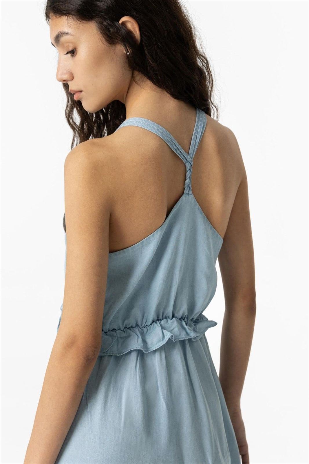 Vestido Midi Lyocell con Volantes, Aquamarine - Imagen 5