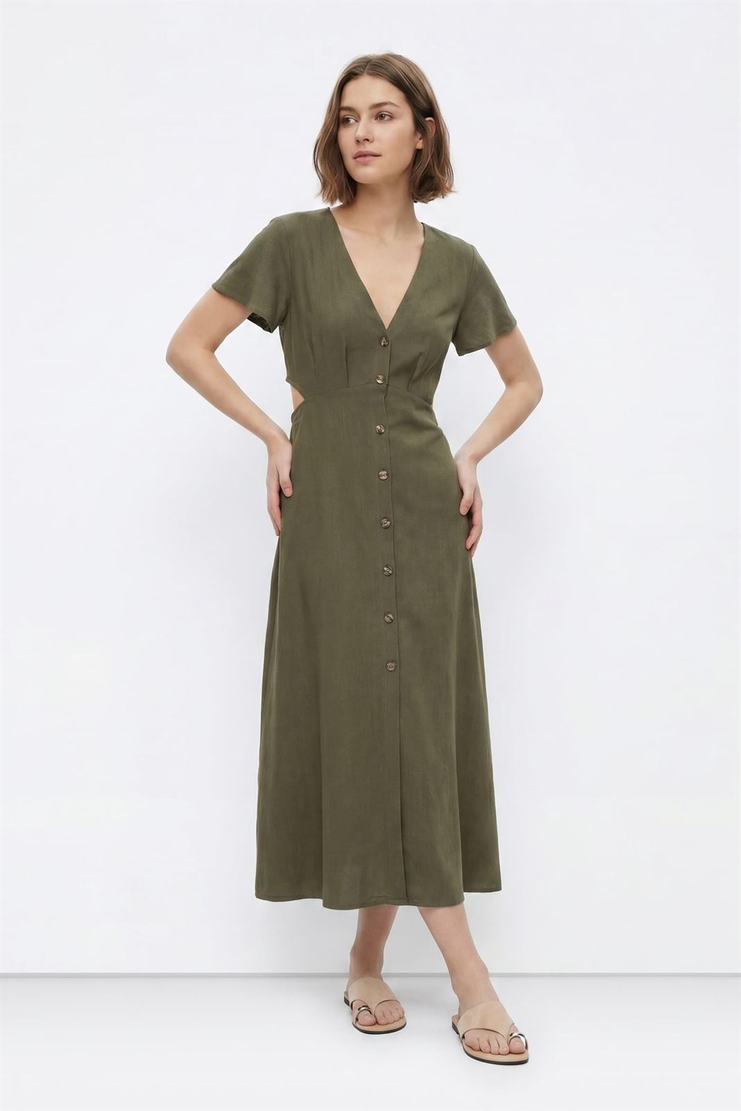 Vestido verde botones delanteros, Calito - Imagen 1